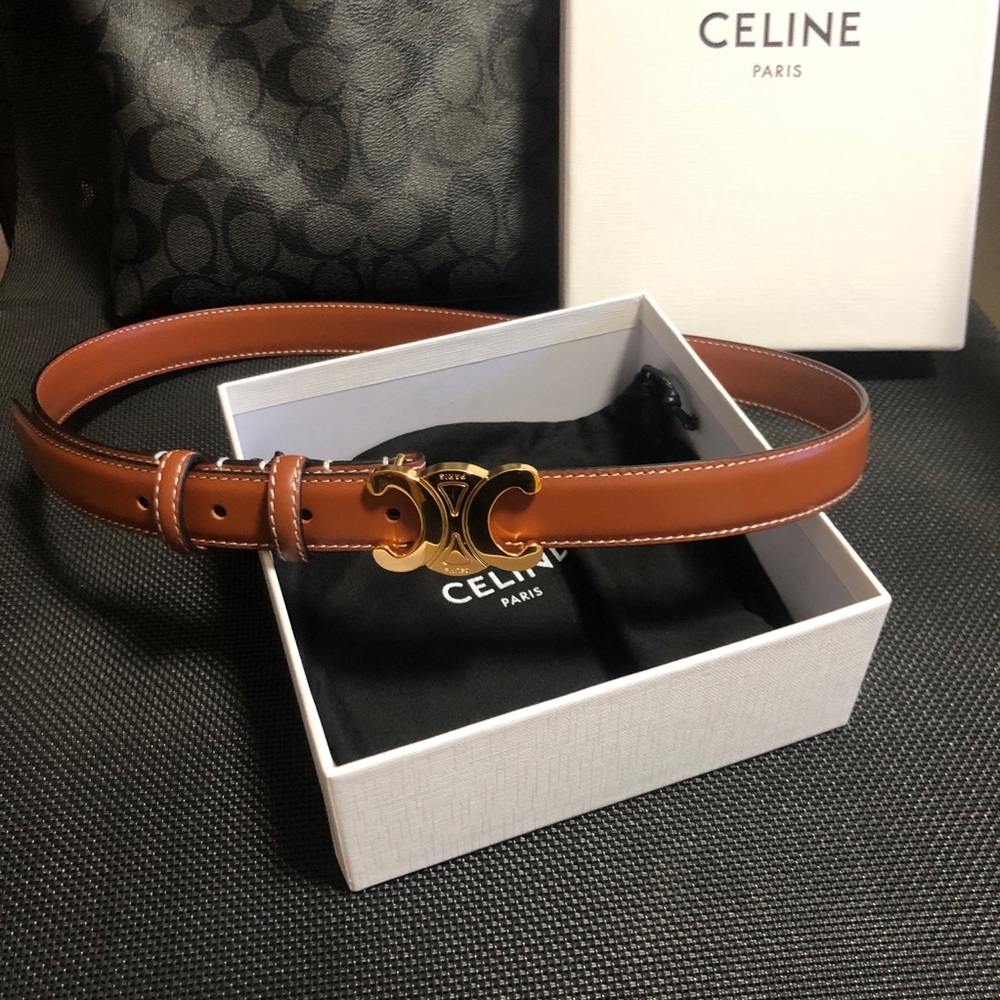 Celine Brown Leather Belt with Gold Accent Size 85cm/34in💫